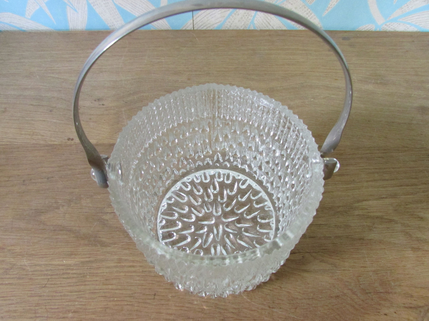 Mid-century tear/rain drop textured glass ice bucket