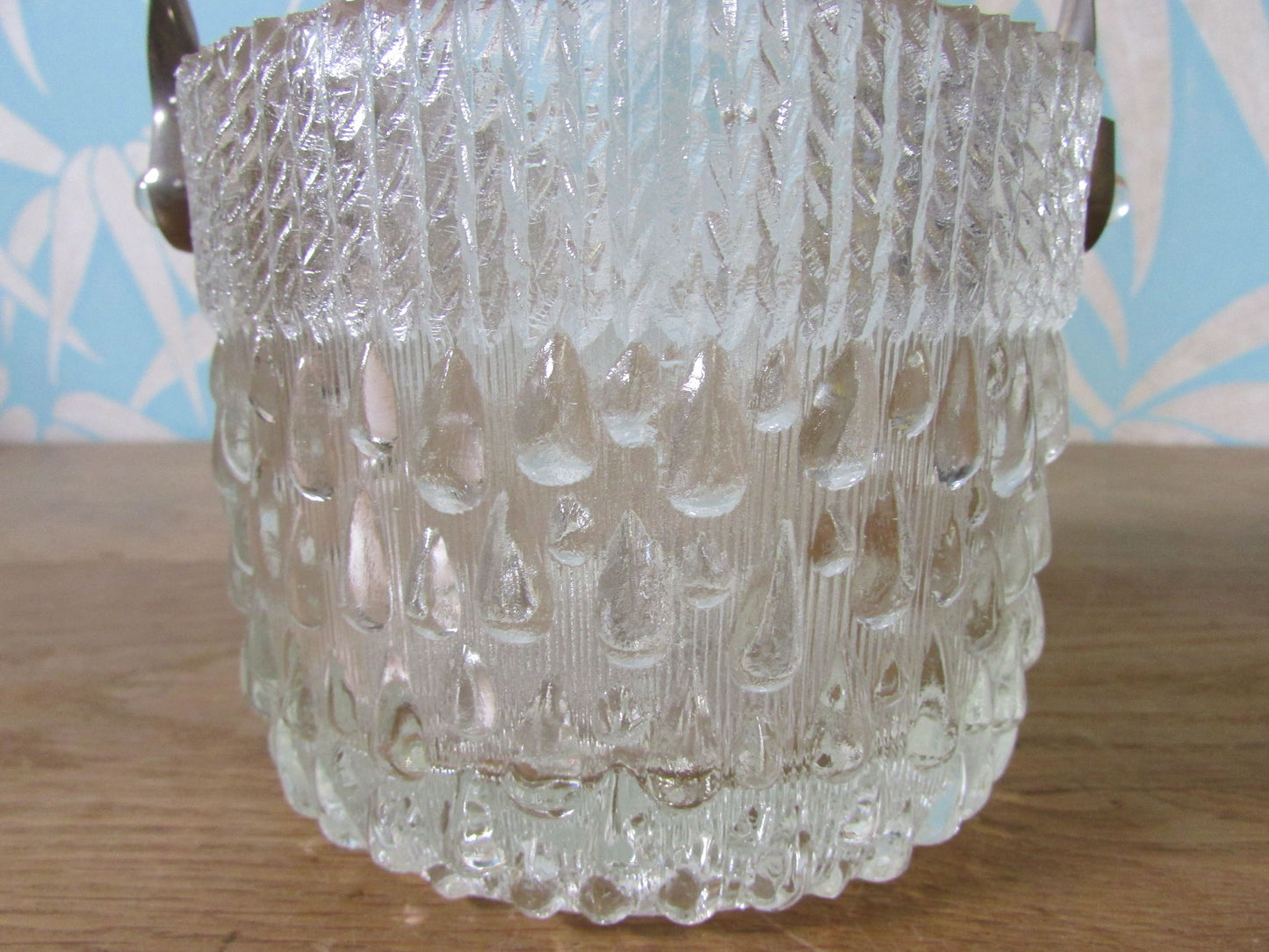 Mid-century tear/rain drop textured glass ice bucket