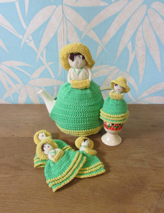 1930s handmade knitted Crinoline Lady tea & egg cosies