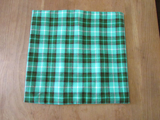 Home-made vintage green plaid cushion cover with same pattern reverse