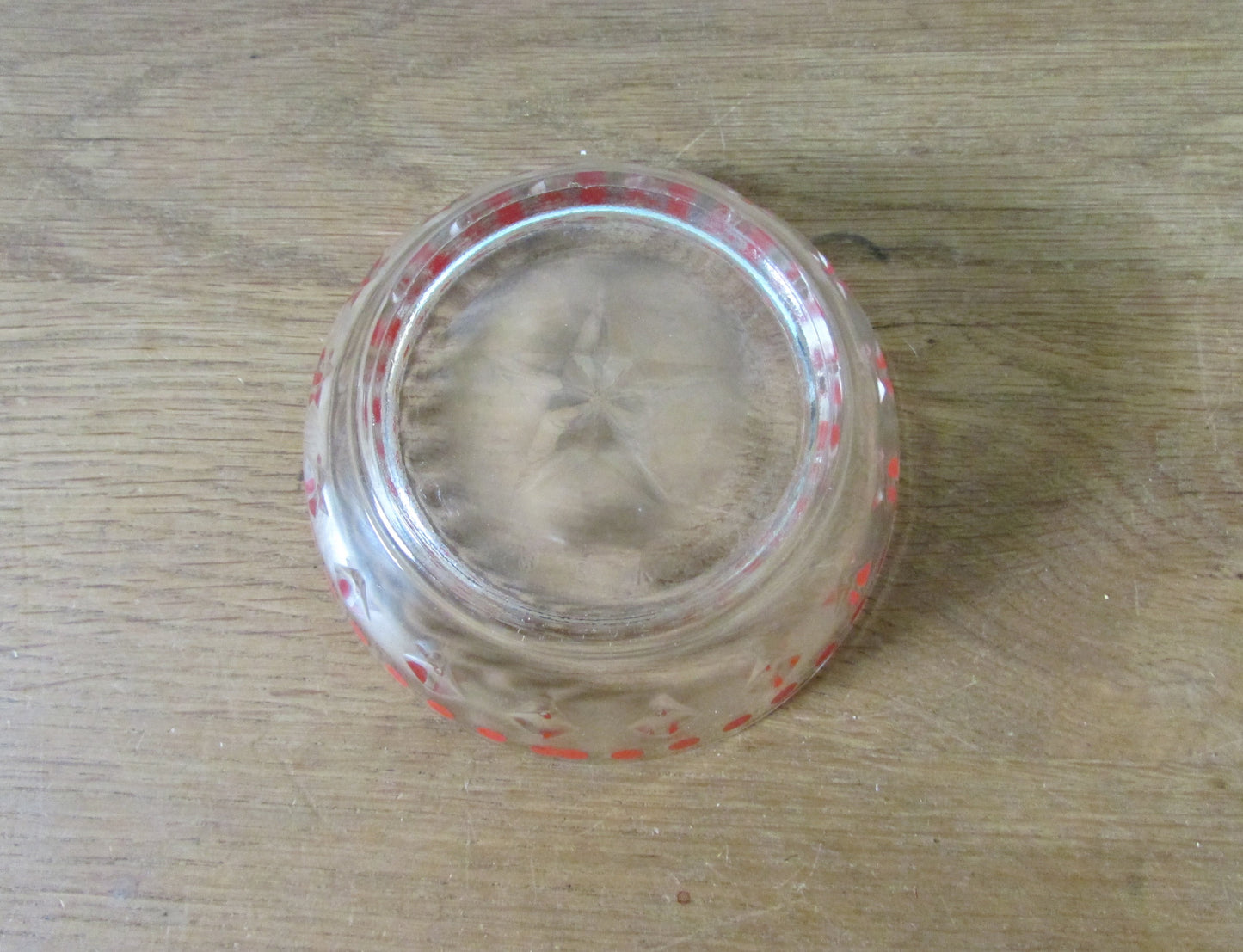 Set of three 1950s red spot glass dessert dishes