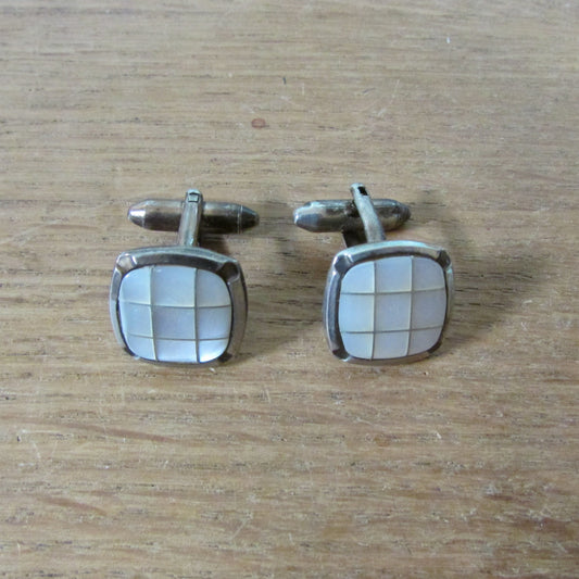 1960s silver-tone & Mother of Pearl modernist cufflinks