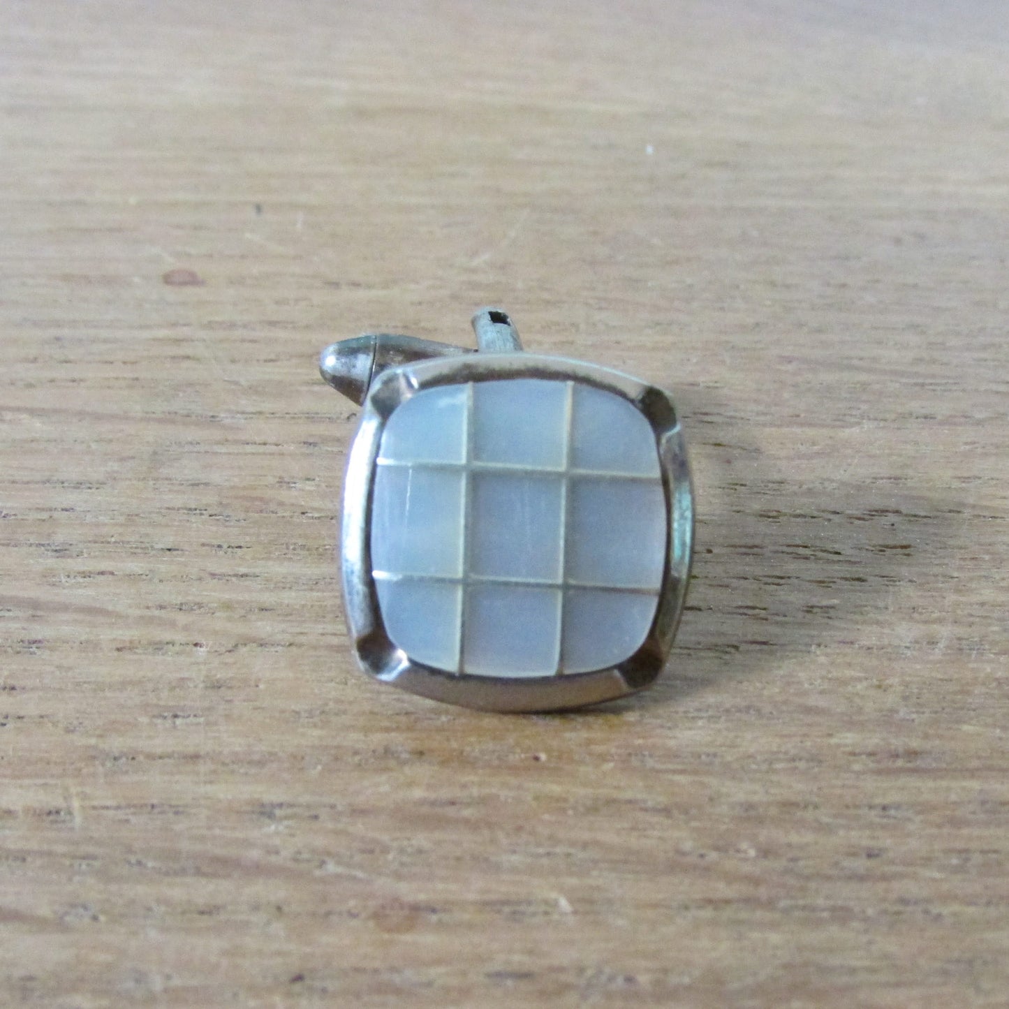 1960s silver-tone & Mother of Pearl modernist cufflinks