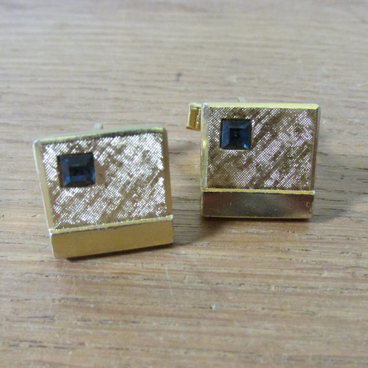 1960s/70s gold-tone square cufflinks with blue glass corner detail