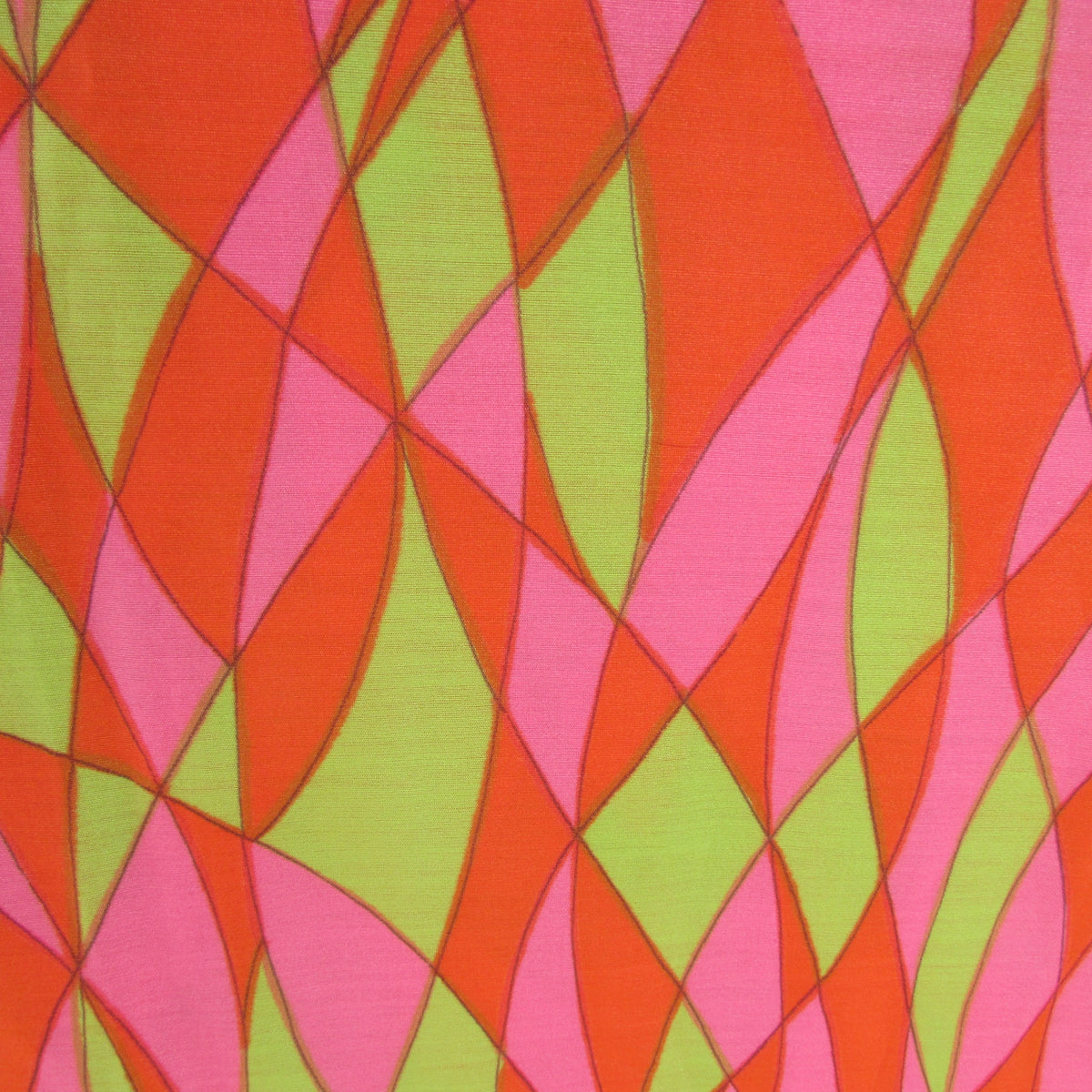 1970s pink orange & green psychedelic geometric Terylene fabric, 35.5" x 180"