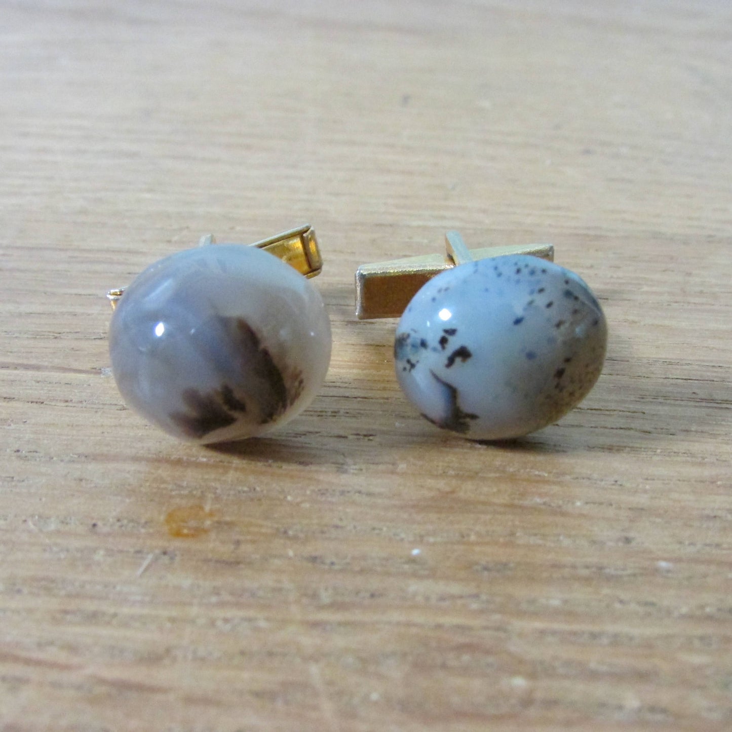 Vintage gold-tone half dome dendrite opal cufflinks