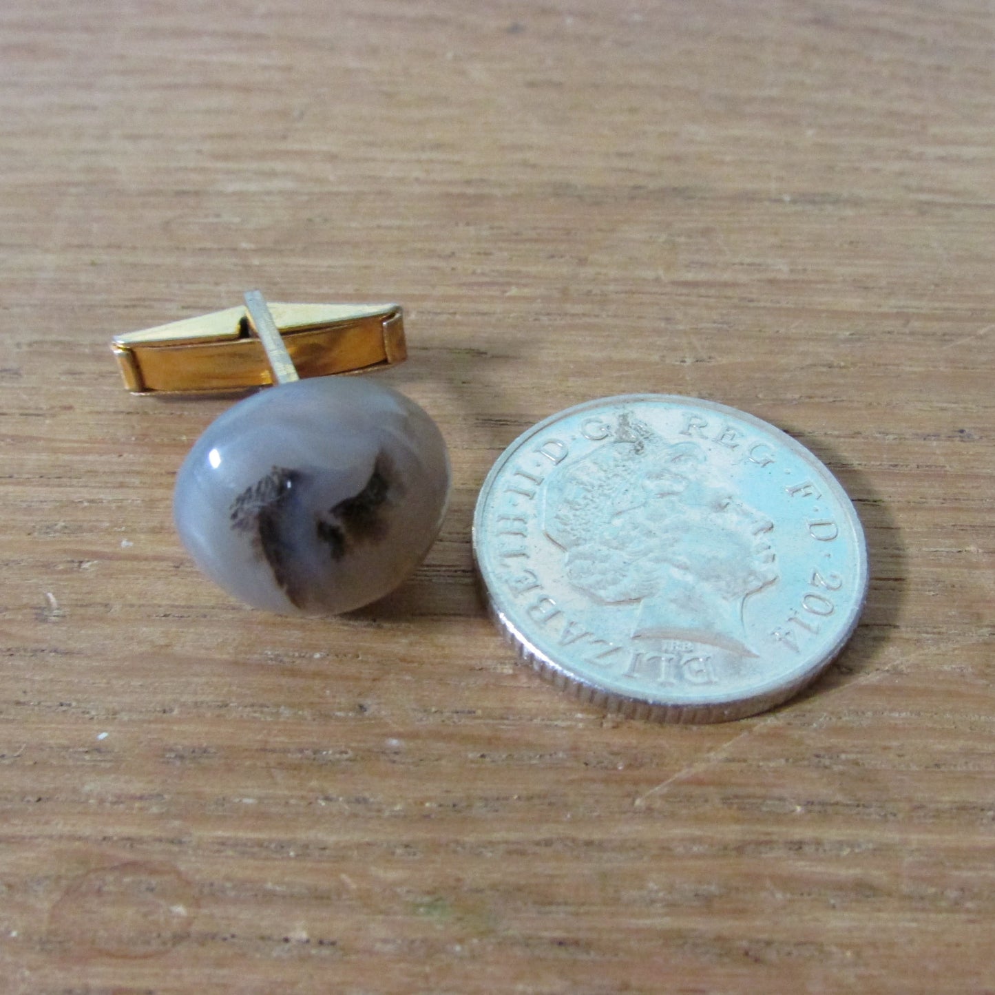 Vintage gold-tone half dome dendrite opal cufflinks