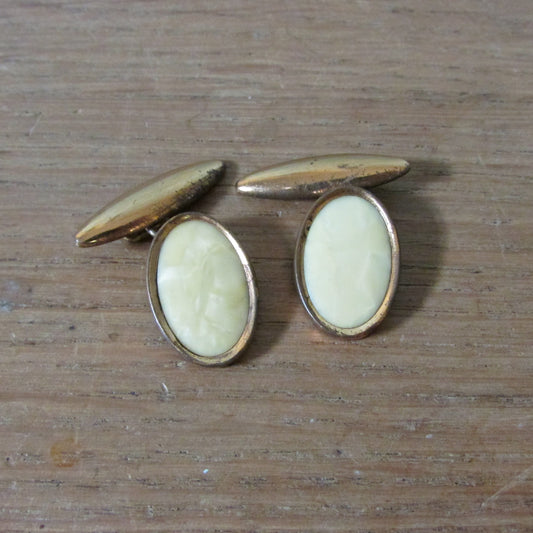 1950s/60s gold-tone cufflinks with yellow marbled plastic panels