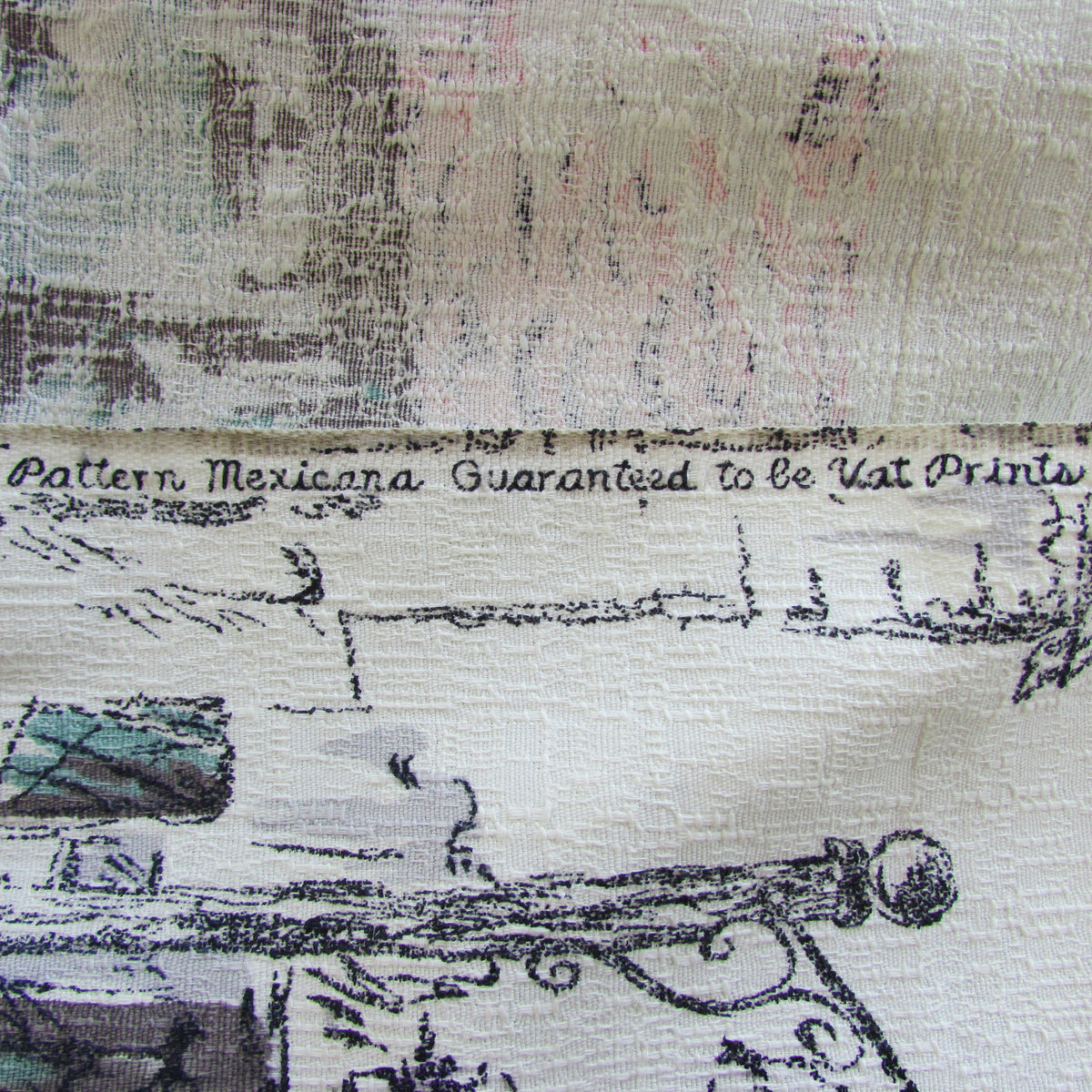1950s 'Mexicana' scenic Mexican print fabric, 48" x 32"