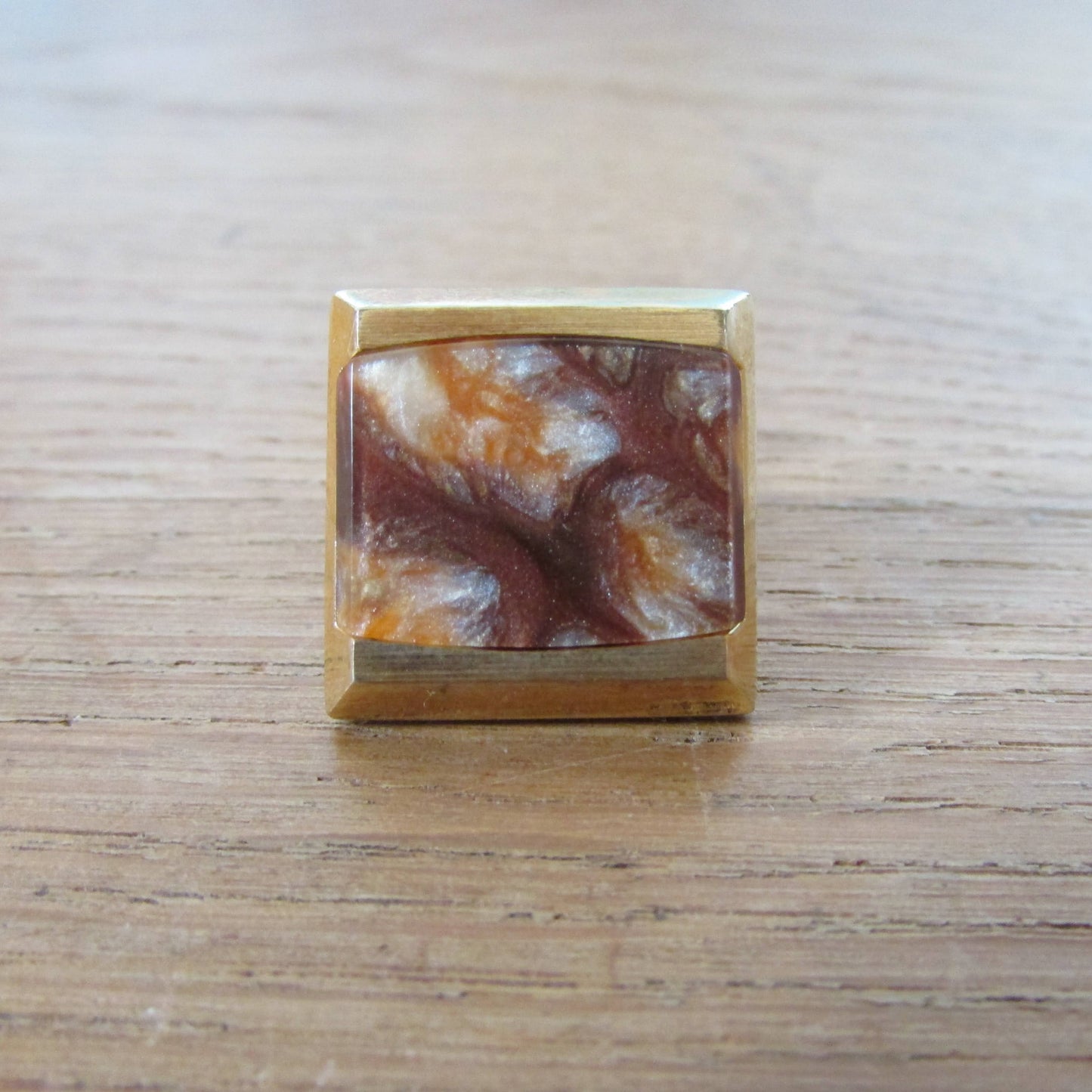 Vintage gold-tone & plastic orange/brown marbled square cufflinks