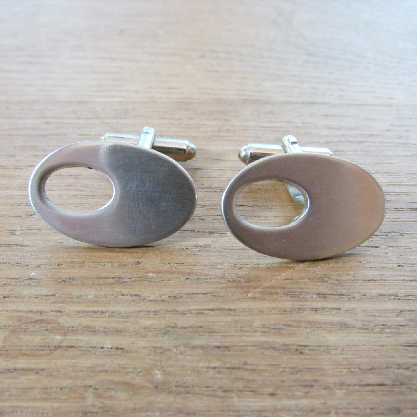 Vintage modernist stainless steel elliptical cut-out cufflinks