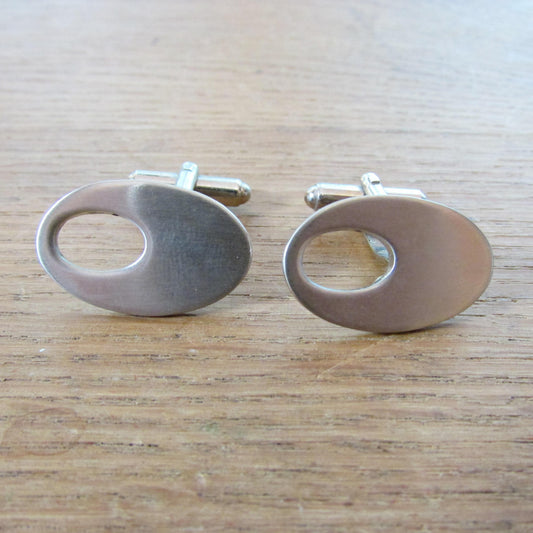 1960s/70s modernist stainless steel elliptical cut-out cufflinks