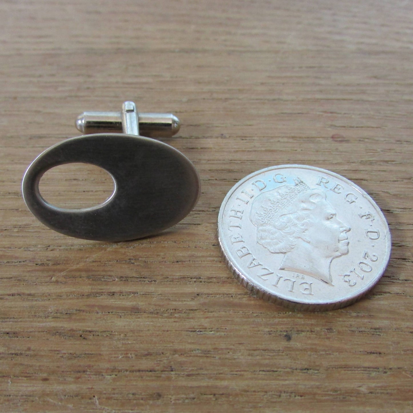 Vintage modernist stainless steel elliptical cut-out cufflinks