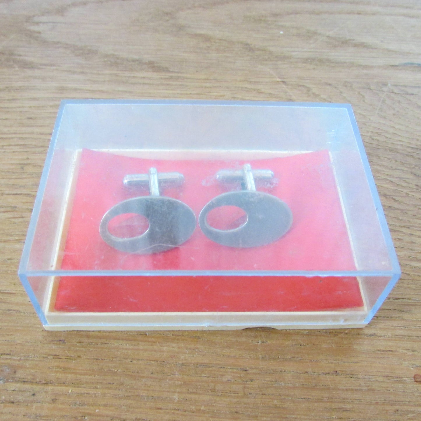 Vintage modernist stainless steel elliptical cut-out cufflinks