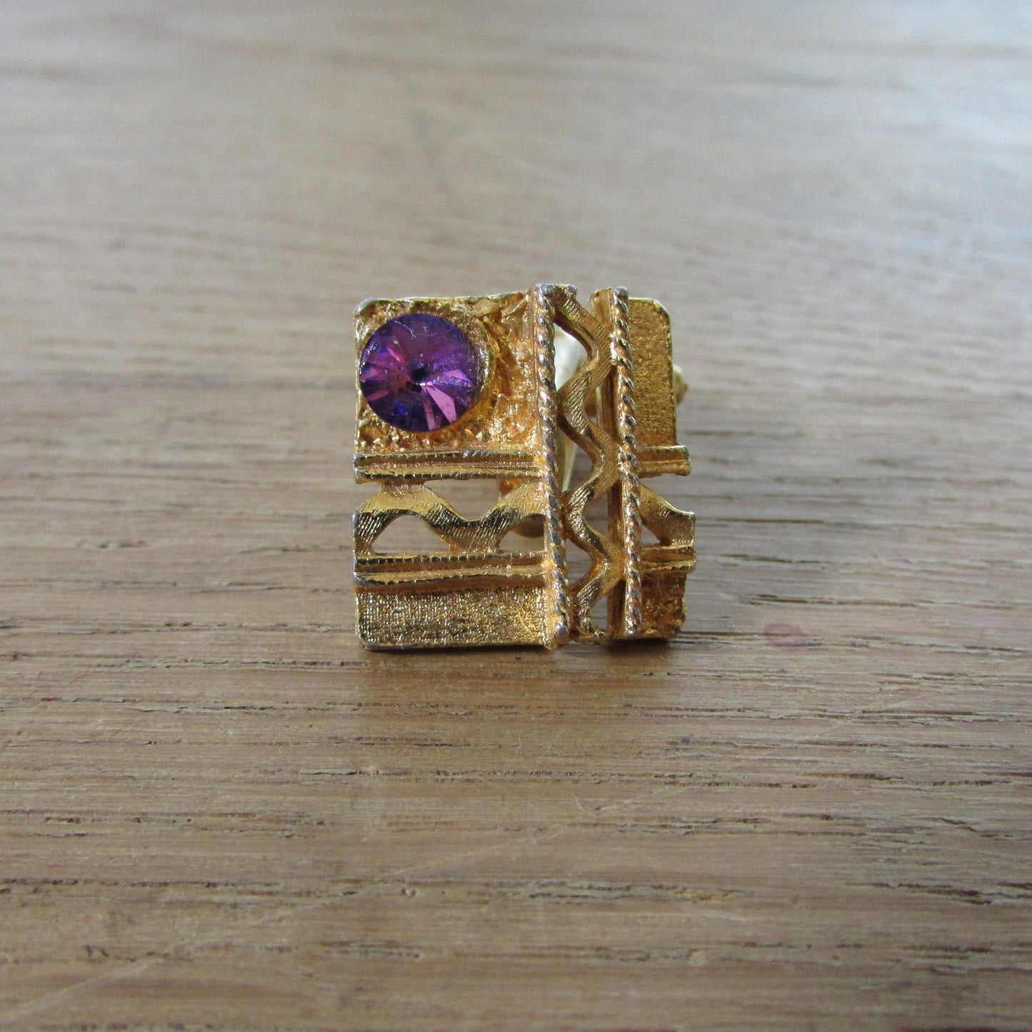 1960s Merlin diamond-cut gold-tone cufflinks with purple rhinestone detail