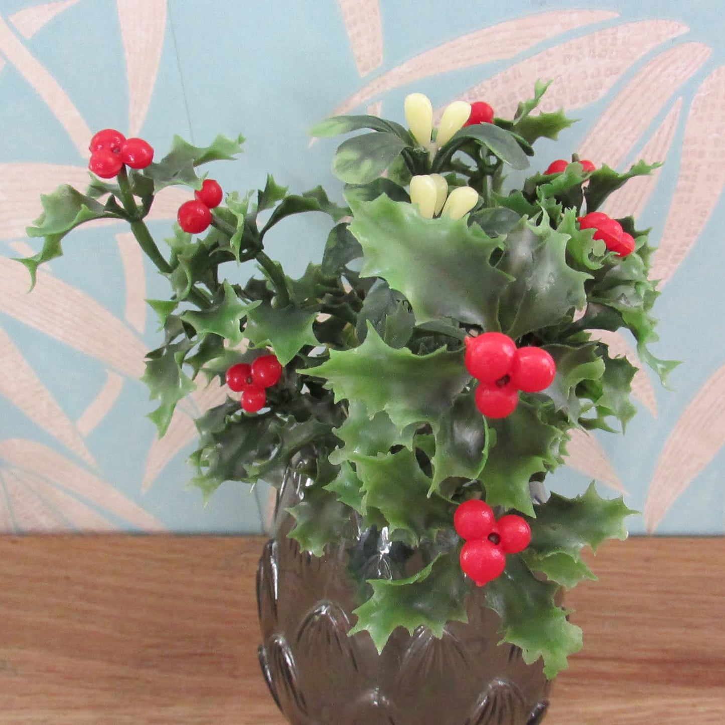 1960s plastic holly and mistletoe assortment