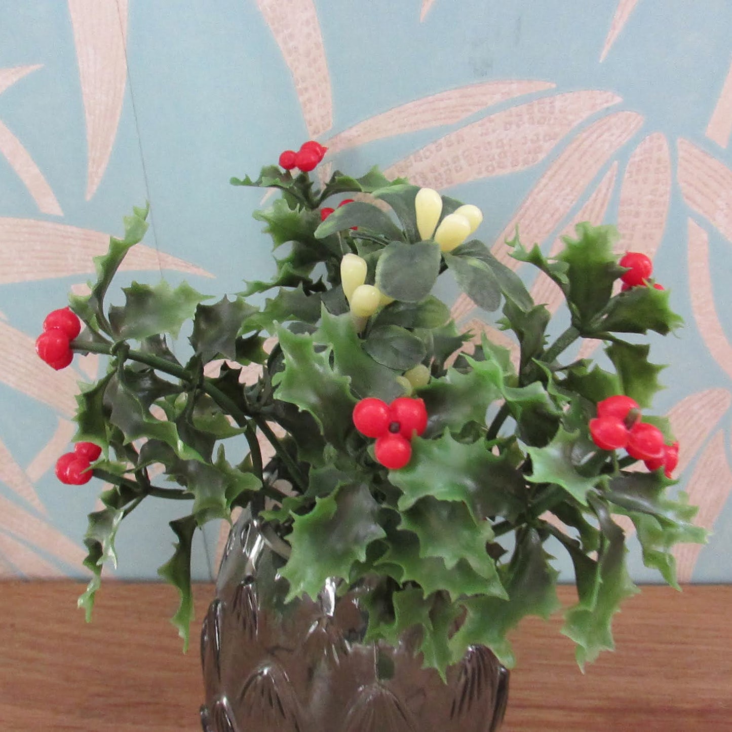 1960s plastic holly and mistletoe assortment