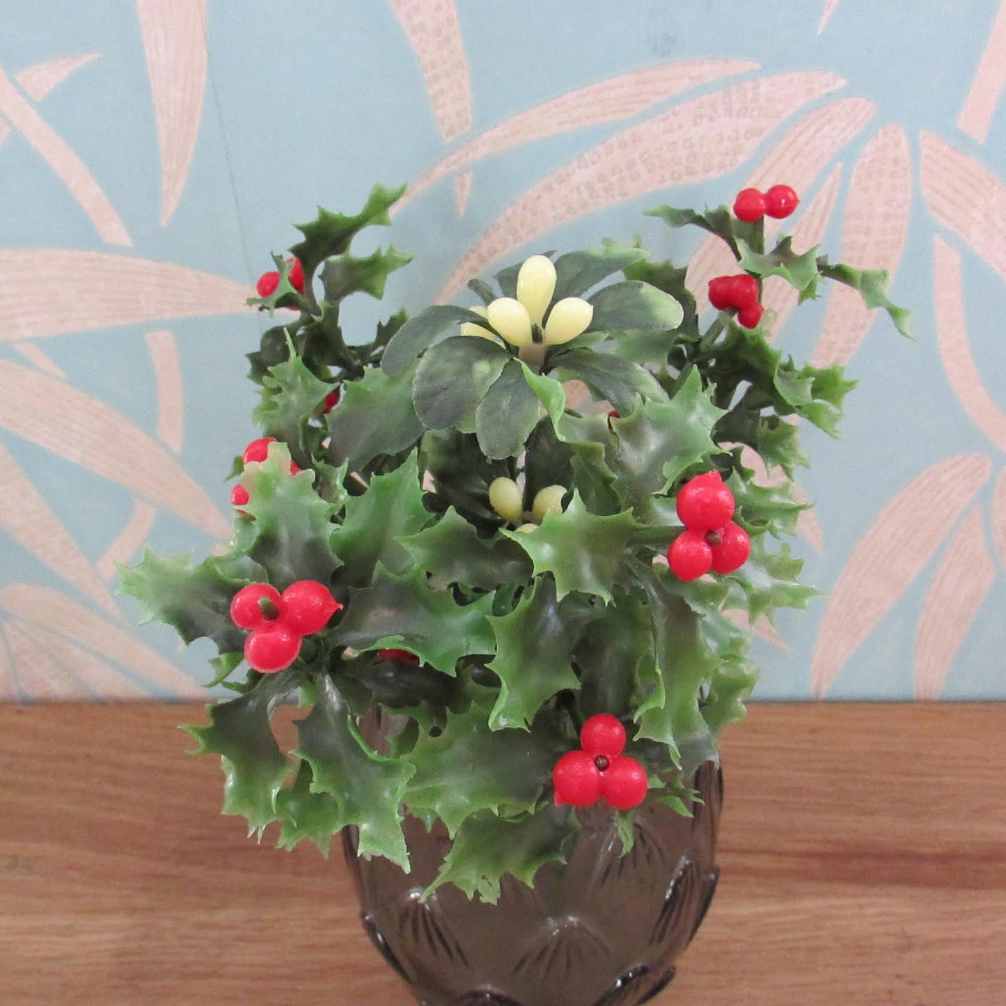 1960s plastic holly and mistletoe assortment
