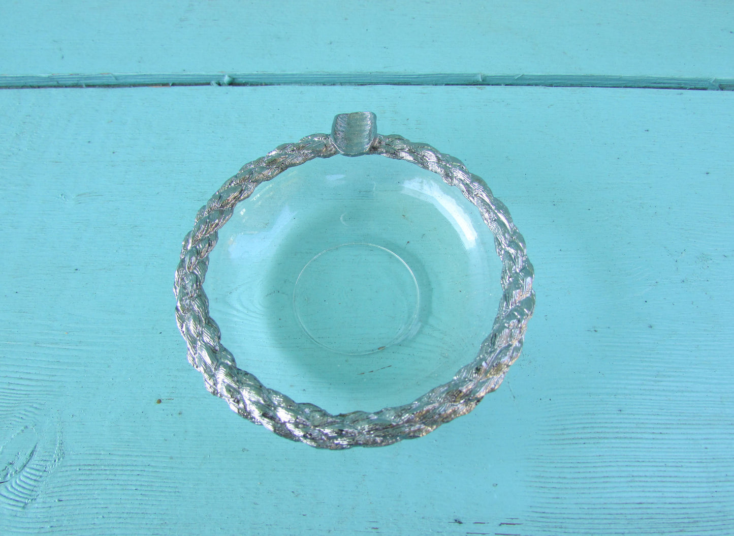 Vintage glass & silver-tone miniature ashtray, and matchbox holder