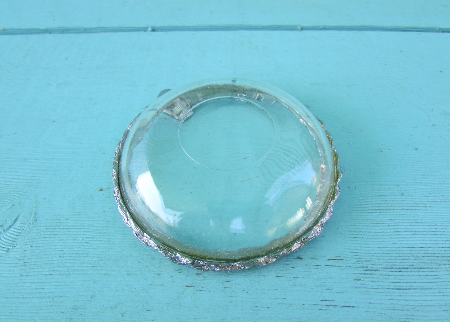Vintage glass & silver-tone miniature ashtray, and matchbox holder