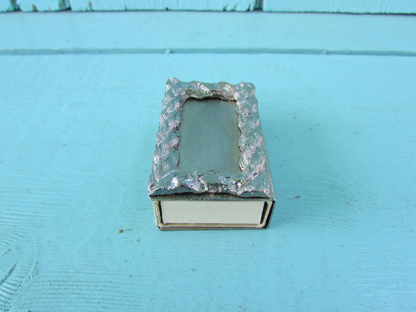 Vintage glass & silver-tone miniature ashtray, and matchbox holder