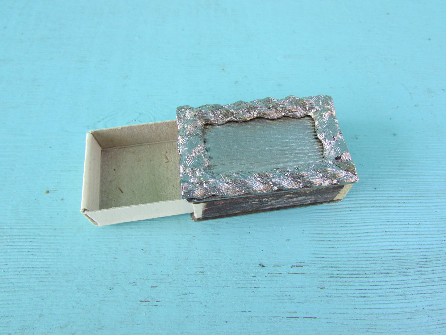 Vintage glass & silver-tone miniature ashtray, and matchbox holder