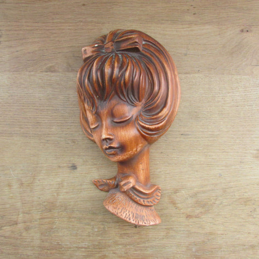Mid-century Ruscha 3721 girl with hair bow ceramic wall mask/plaque, made in West Germany