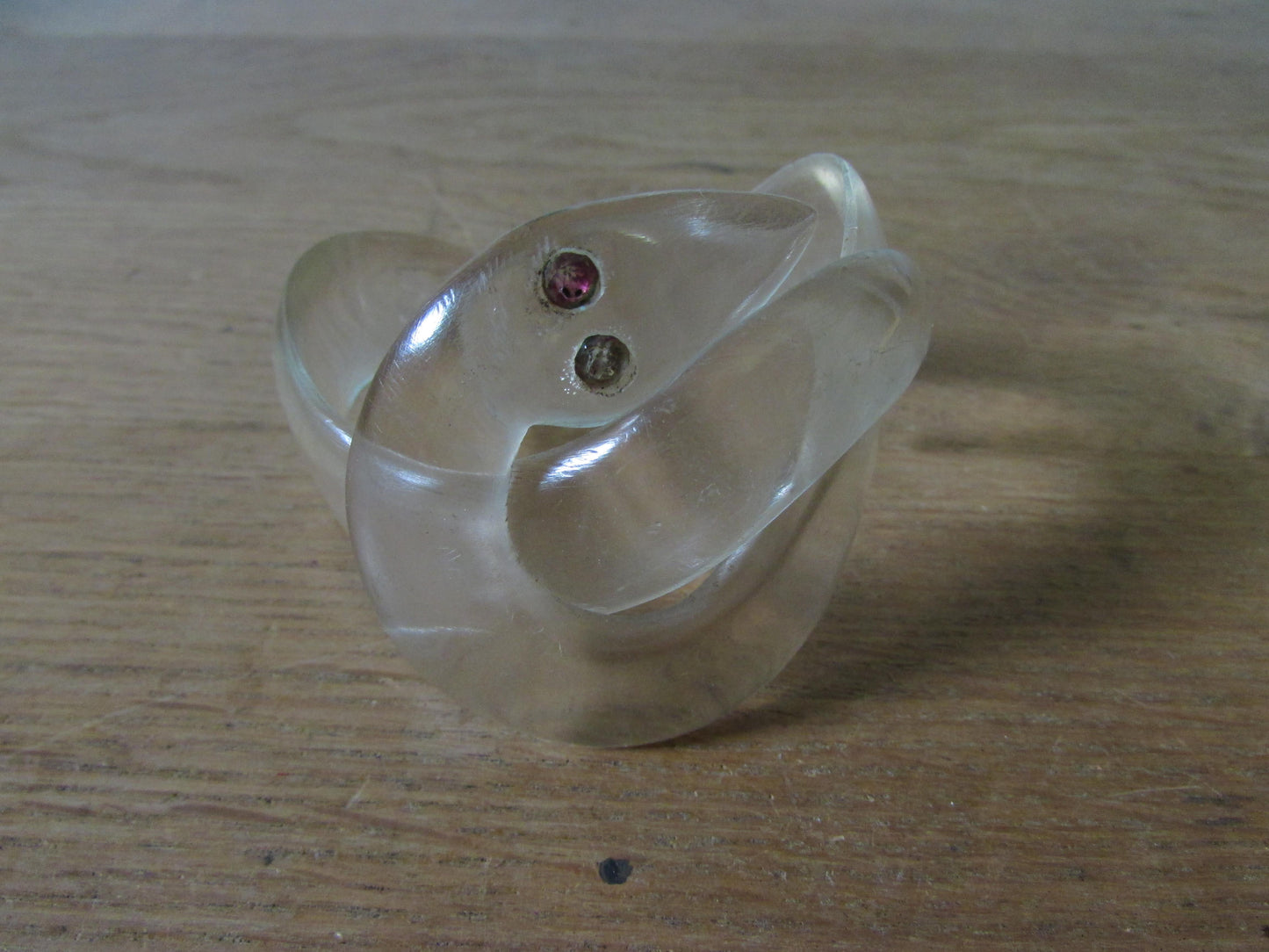 Vintage clear chunky lucite snake bangle with rhinestone eyes