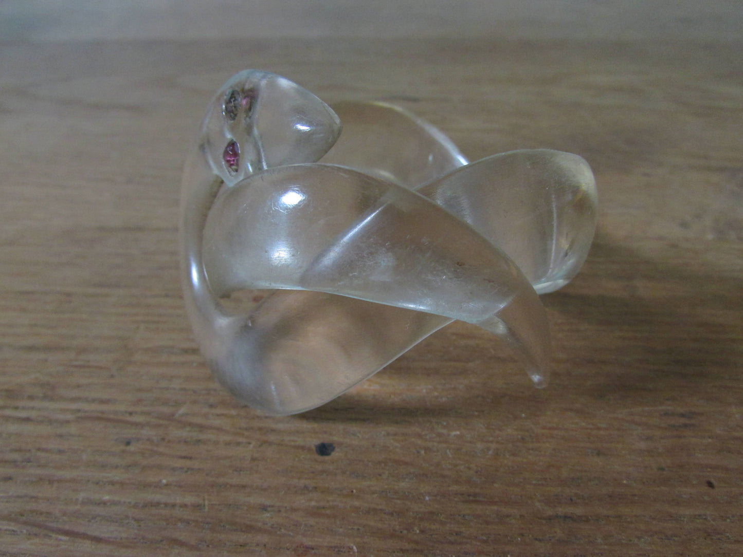 Vintage clear chunky lucite snake bangle with rhinestone eyes