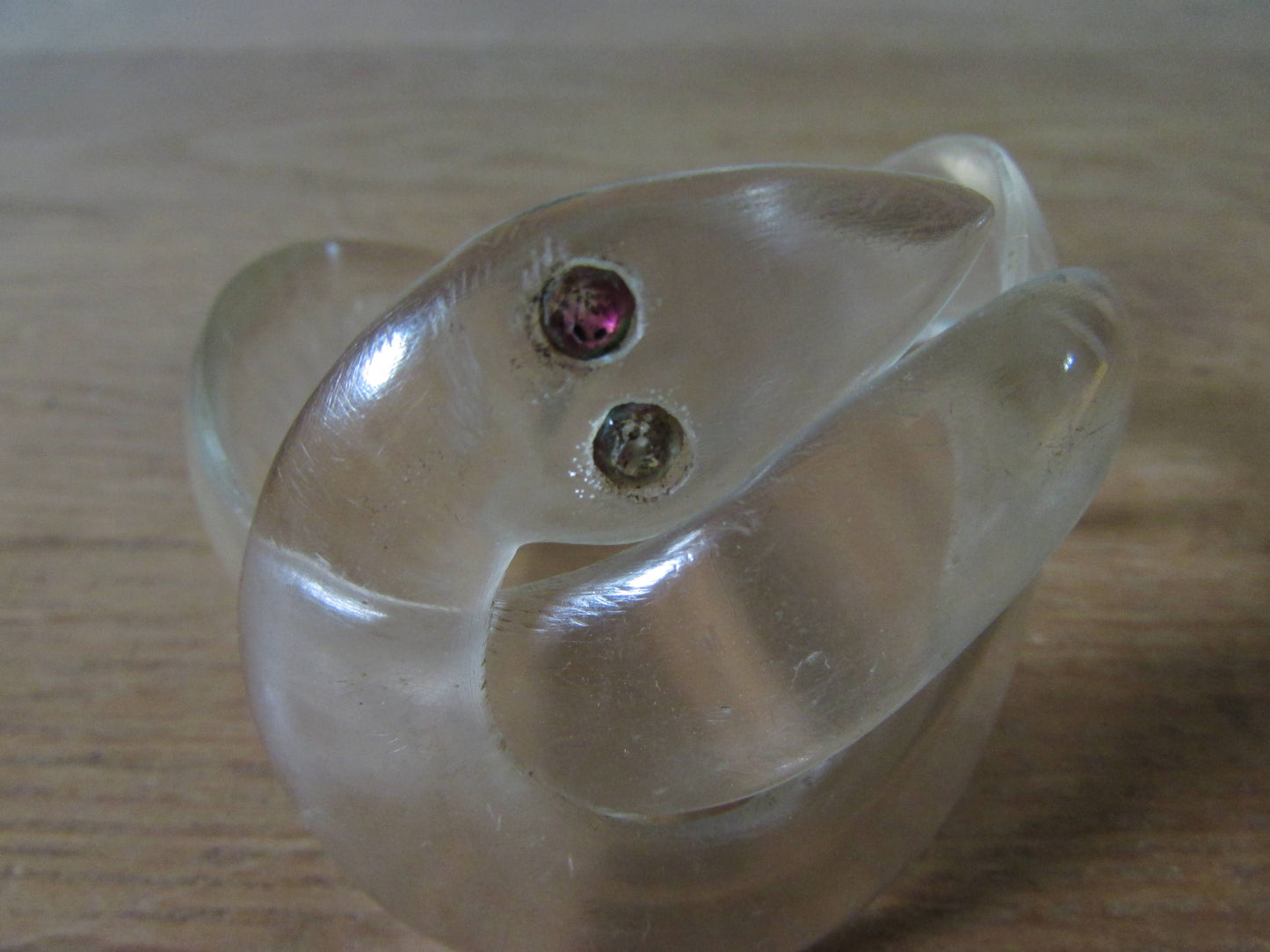 Vintage clear chunky lucite snake bangle with rhinestone eyes