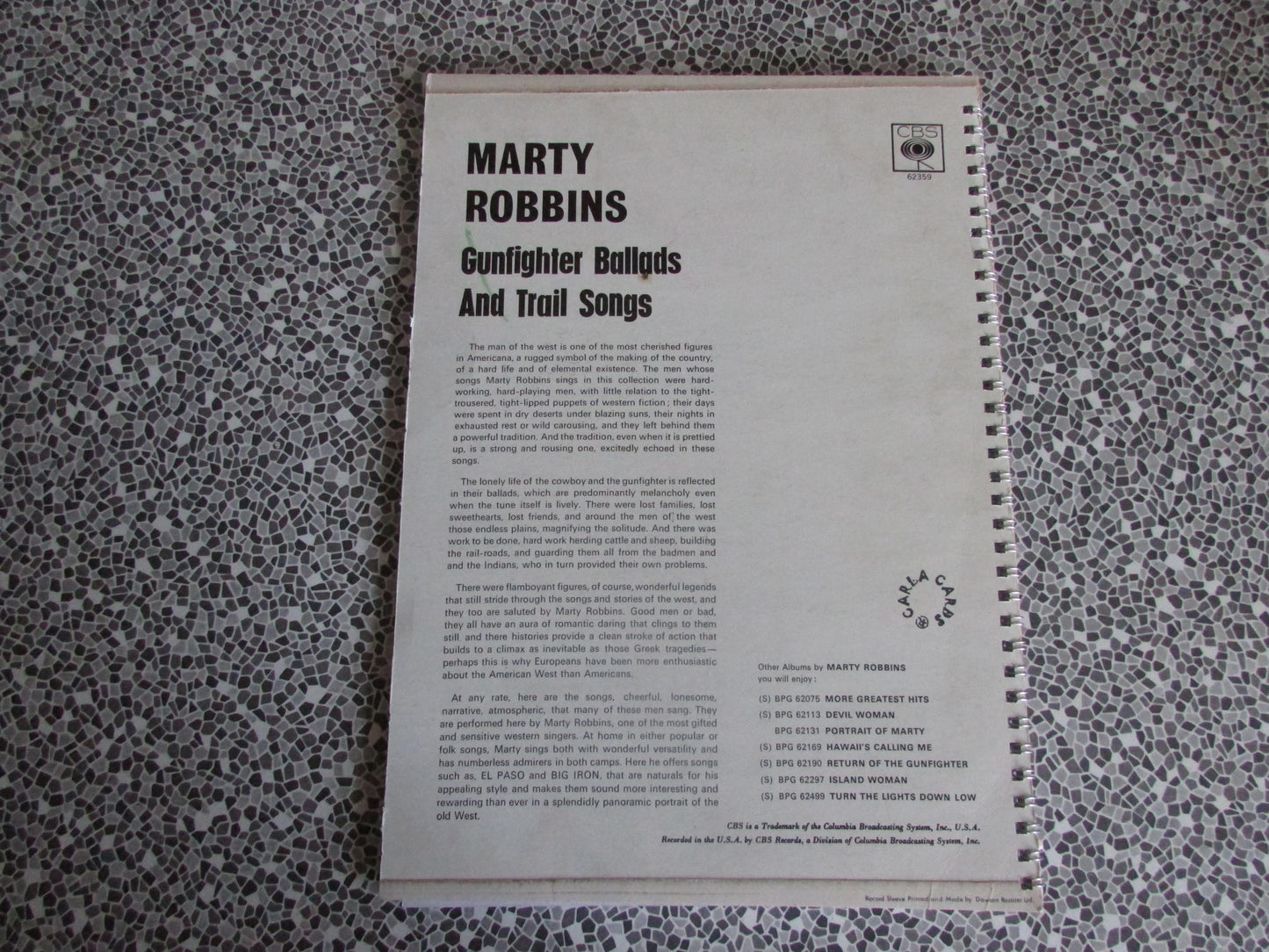 Home-made A4 wire bound sketchbook using 130gsm Cartridge Paper, Marty Robbins