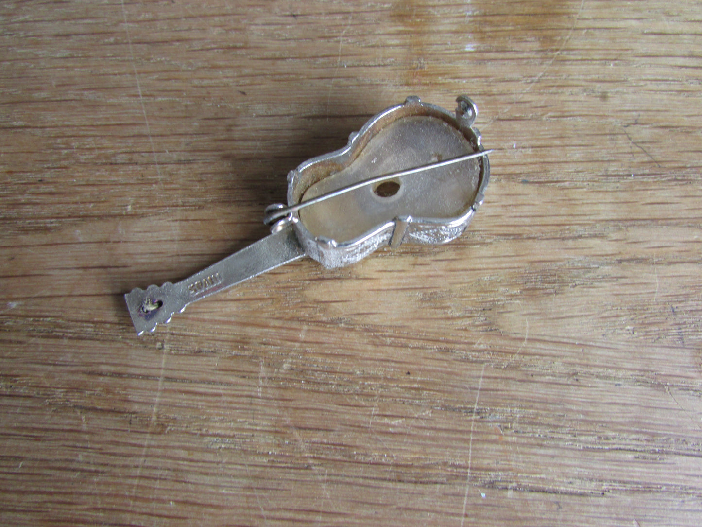 Vintage MOP & silver-tone Toledo guitar brooch
