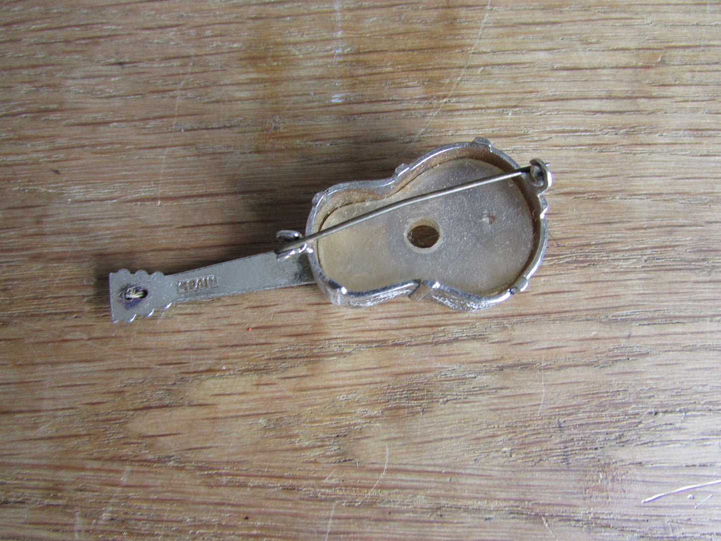 Vintage MOP & silver-tone Toledo guitar brooch