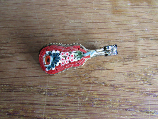 Vintage Italian micro mosaic guitar brooch