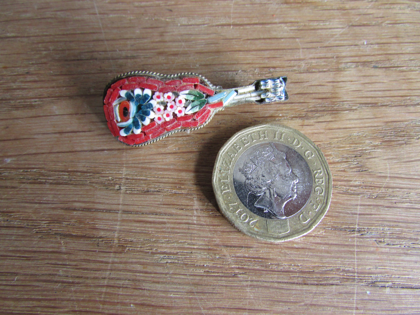 Vintage Italian micro mosaic guitar brooch