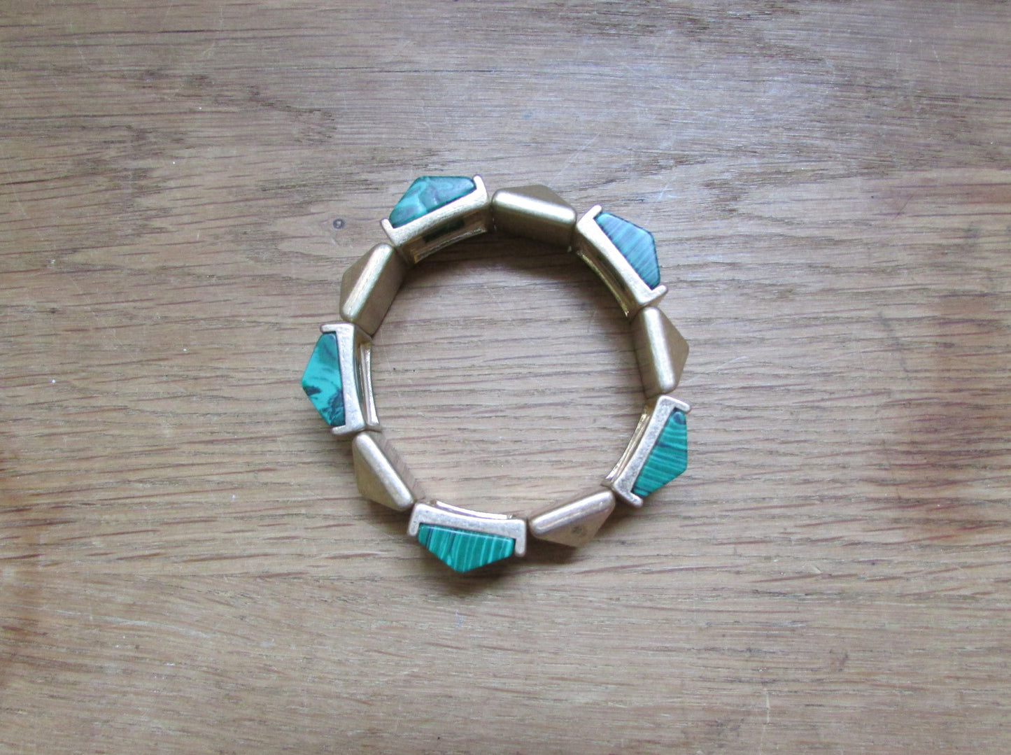 1960s Malachite & plastic gold-tone stretch bracelet