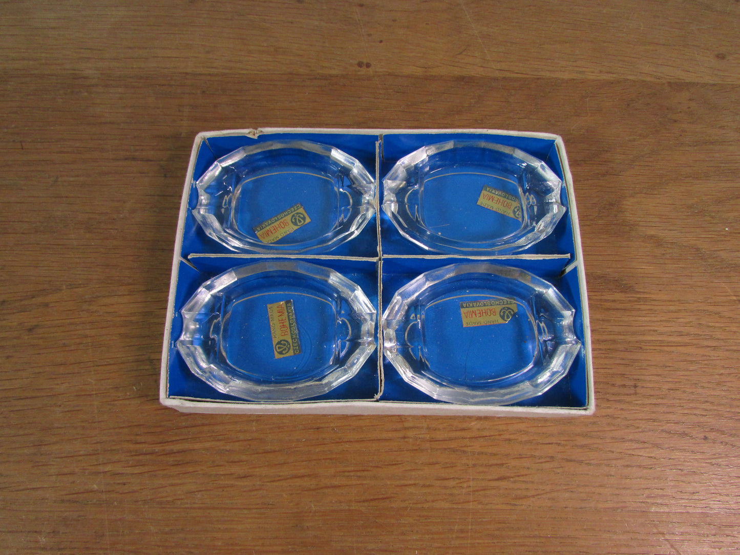 Set of four mid century Bohemia Czechoslovakia mini glass ashtrays