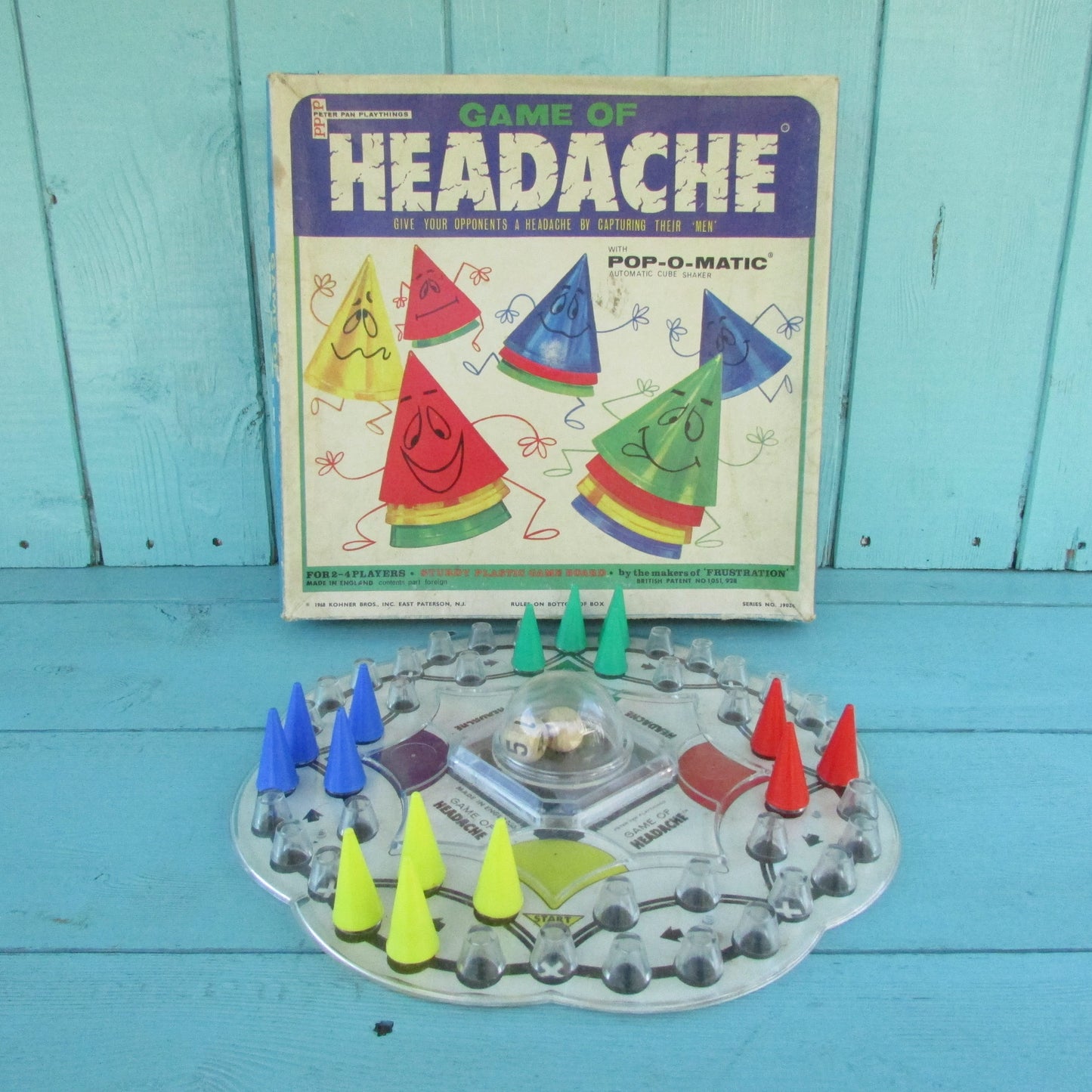 1968 PPP Game of Headache board game with Pop-o-Matic dice shaker