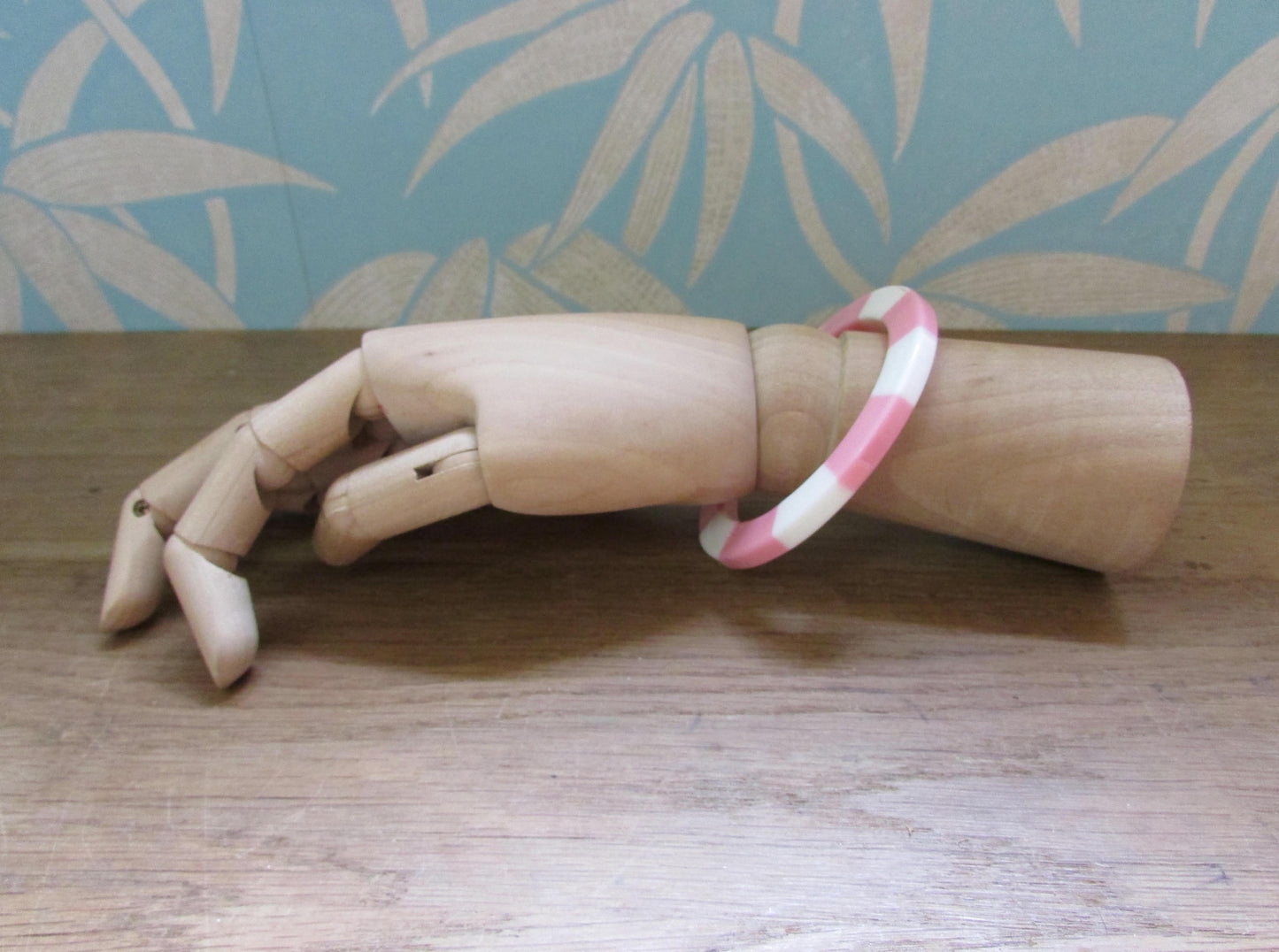 1960s pastel pink & white striped colour block plastic bangle