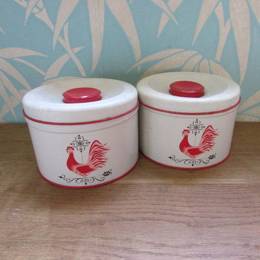 Pair of circa. 1940s Decoware USA cockerel cake tins