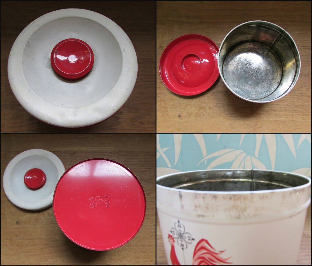 Pair of circa. 1940s Decoware USA cockerel cake tins