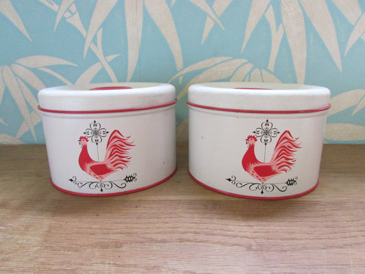 Pair of circa. 1940s Decoware USA cockerel cake tins