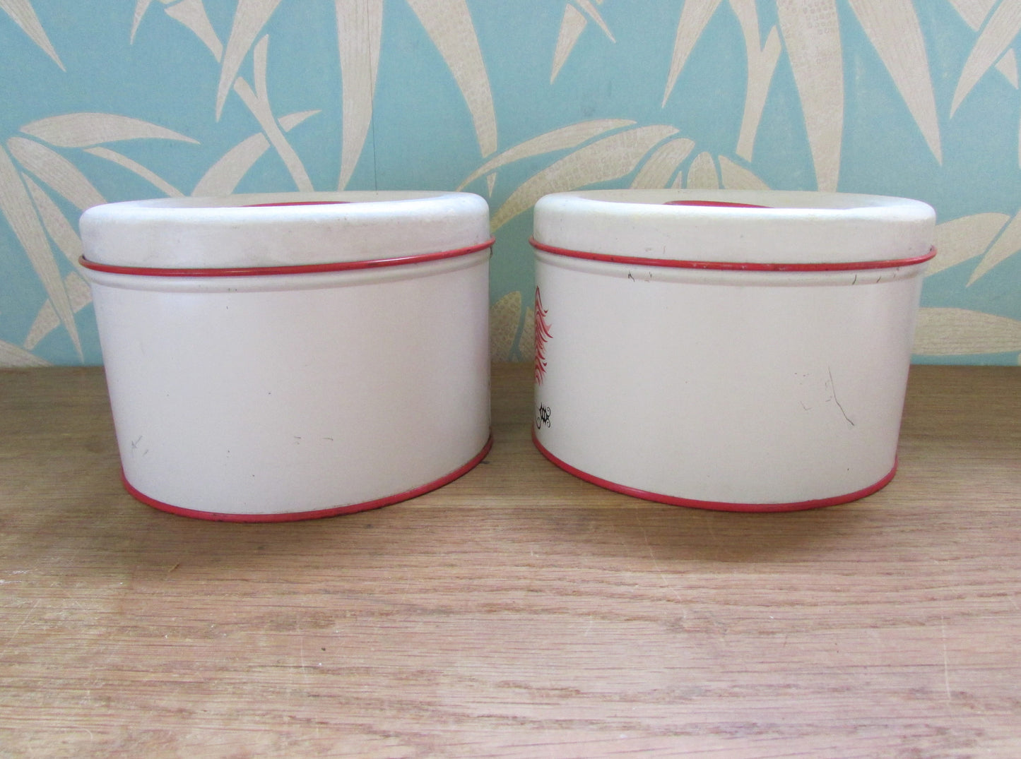 Pair of circa. 1940s Decoware USA cockerel cake tins