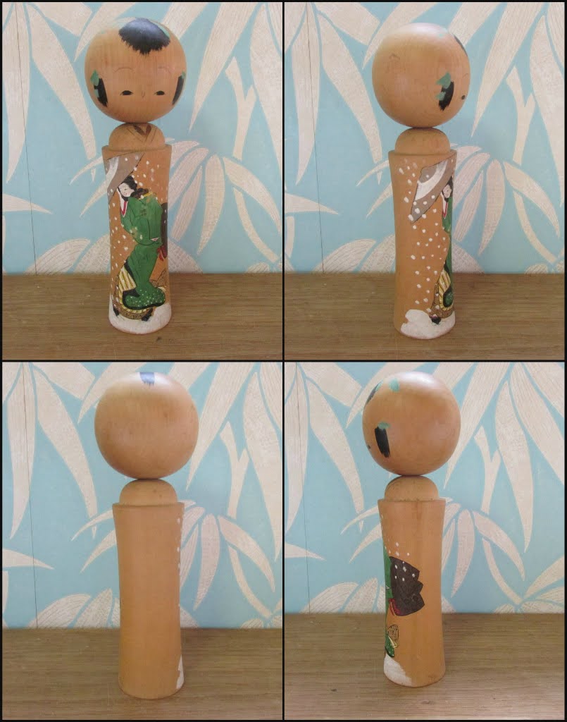 Vintage handmade traditional wooden Kokeshi doll, two designs