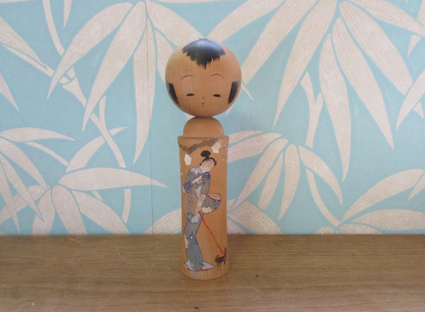 Vintage handmade traditional wooden Kokeshi doll, two designs