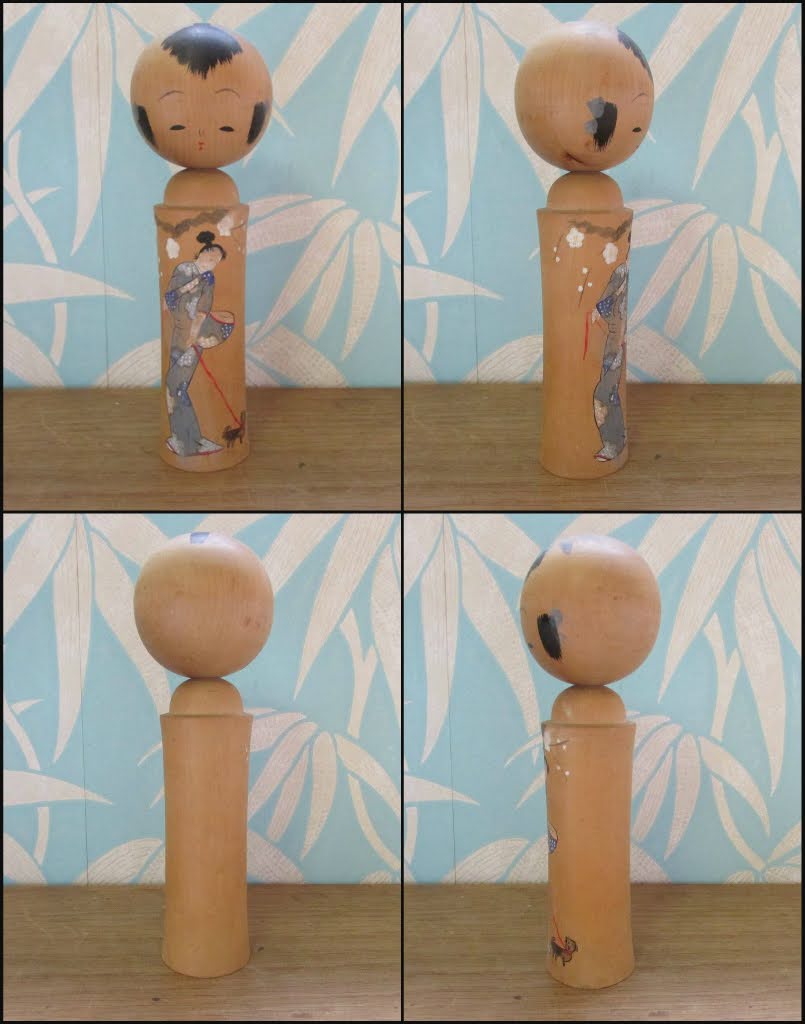 Vintage handmade traditional wooden Kokeshi doll, two designs