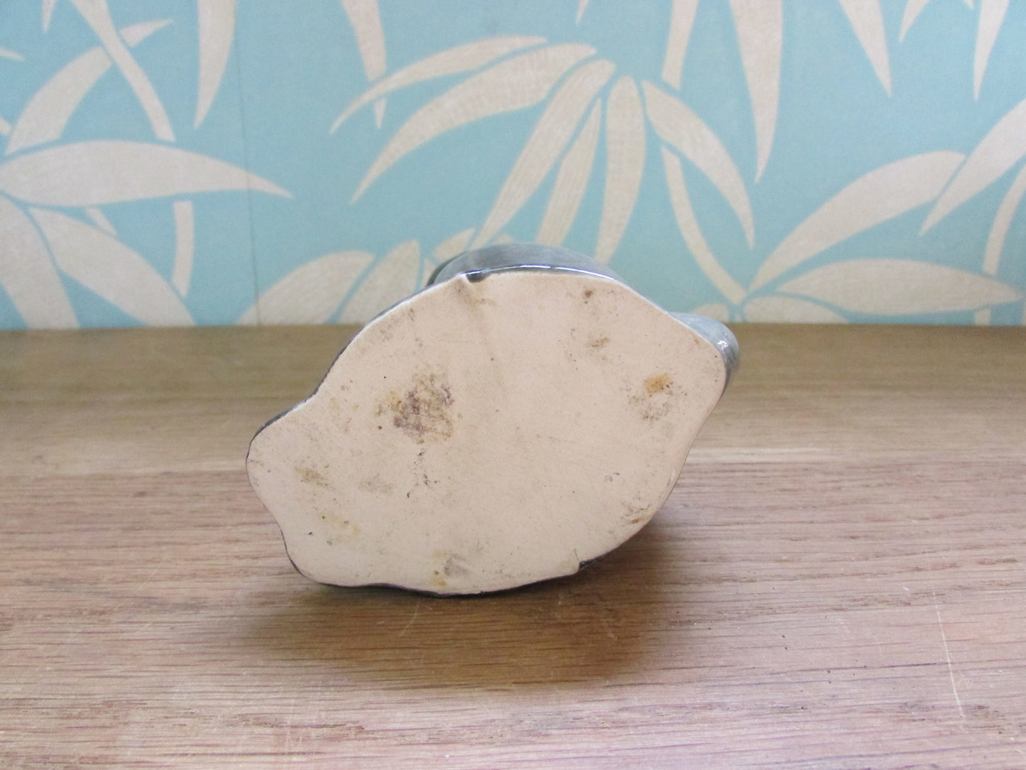 Pair of unusual mid-century grey/charcoal ceramic long-necked scoop head cat vases