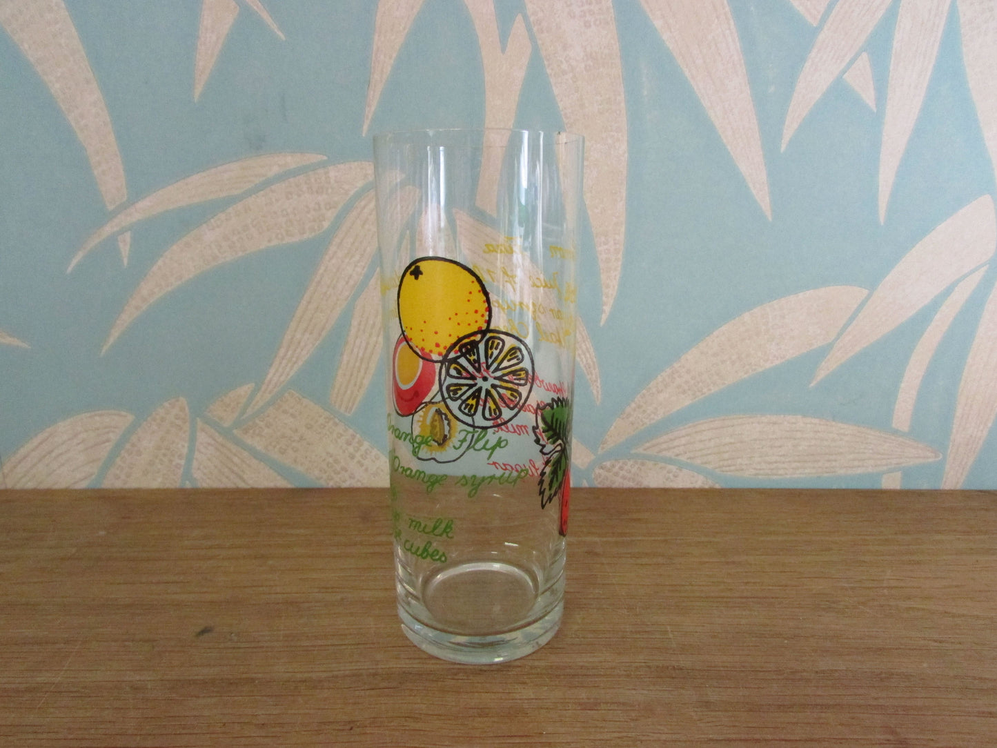 Pair of vintage retro cocktail recipe themed hi-balls