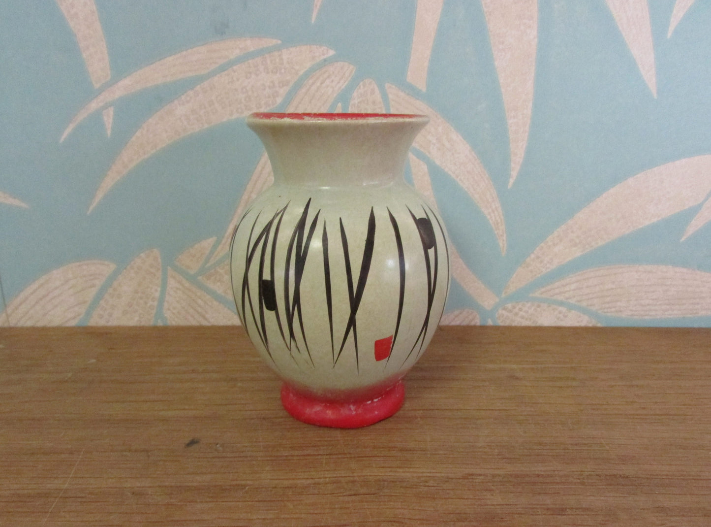 1950s Scheurich Keramik 214-10 grey/red/black abstract pattern posy vase