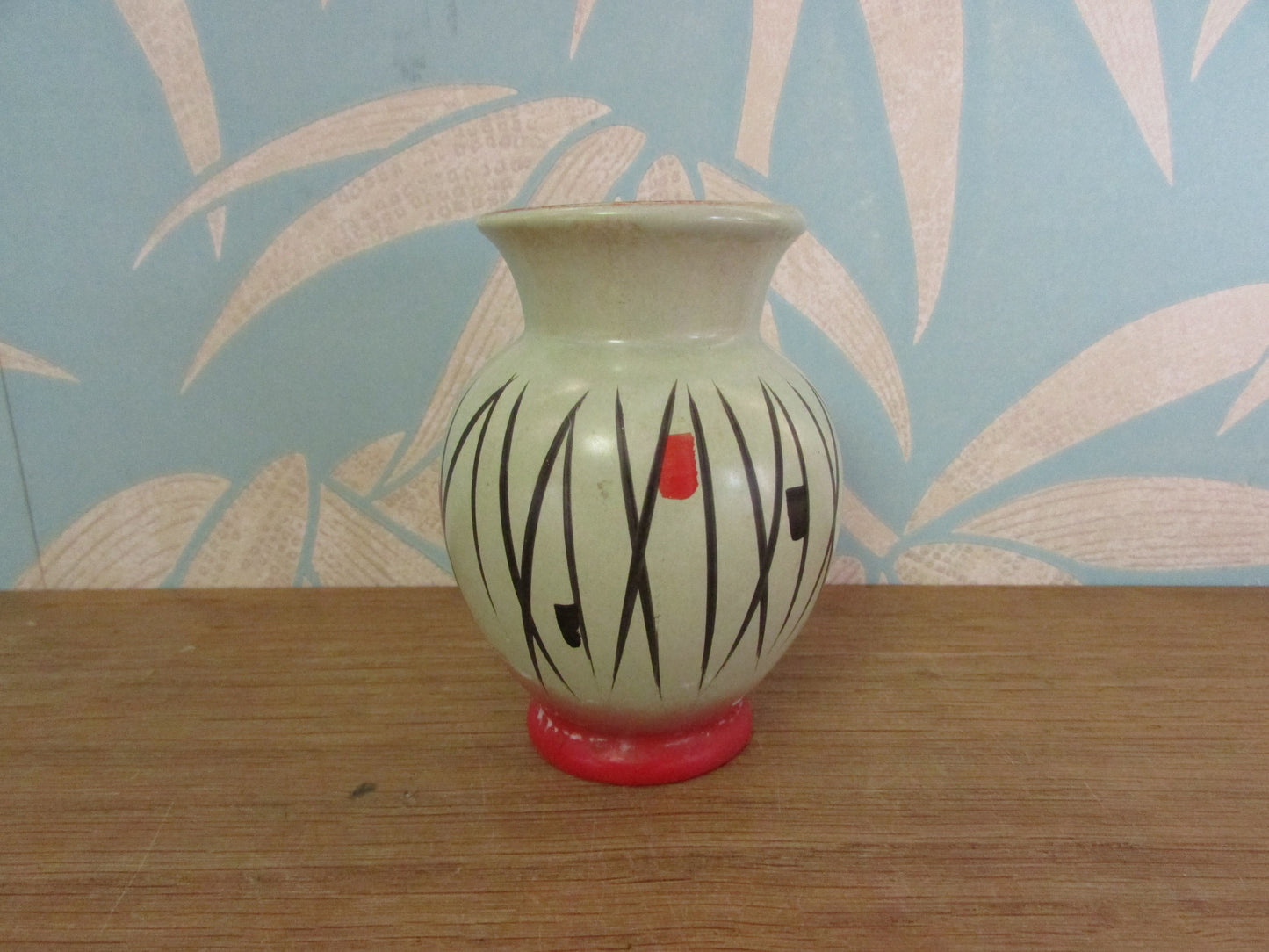 1950s Scheurich Keramik 214-10 grey/red/black abstract pattern posy vase